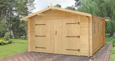 Produktbild von Holzgarage E19 - 44 mm Blockbohlenhaus, Grundfläche: 21,80 m², Satteldach