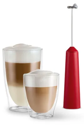 Produktbild von Tchibo Hand-Milchaufschäumer akkubetrieben, wiederaufladbar, inkl. USB-Ladekabel, spülmaschinengeeigneter Edelstahlquirl, für Latte Macchiato, Cappuccino und Kakao, Rot