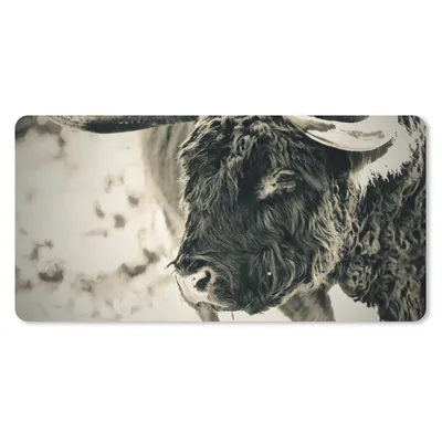 Produktbild von MuchoWow® Mauspad Mousepad Schottischer Highlander - Schnee - Hörner 60x30 cm - Mousepads - Maus Mat - Pad - Mausunterlage - Nachhaltig