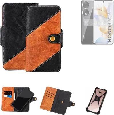 Produktbild von K-S-Trade Handyhülle Schutzhülle Bookstyle Case Wallet-Case kompatibel mit Honor 90 Handy Cover Bumper Klapphülle schwarz hellbraun 1x