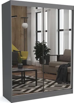 Produktbild von Brent - Kleiderschrank mit Spiegel Dave, Schlafzimmerschrank mit 1 Kleiderstange und Einlegeböden für Kleidung, 180x215x60 cm, Grau