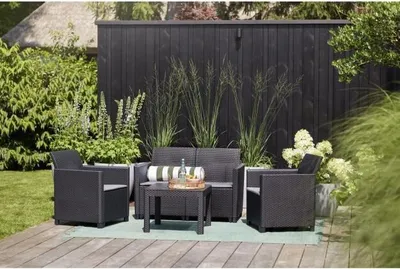 Image de Salon de jardin KETER MARIE, Résine imitation rotin tressé noir, 4 places, Avec table basse