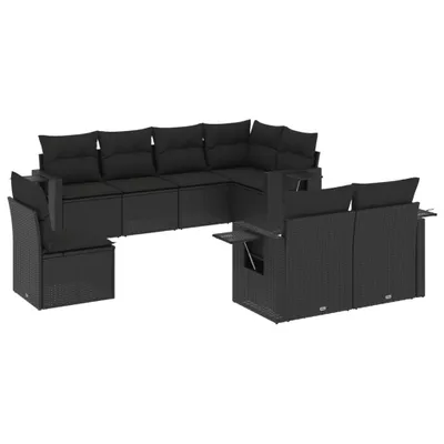 Produktbild von vidaXL 8-tlg. Garten-Sofagarnitur mit Kissen Schwarz Poly Rattan