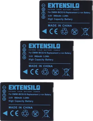 Produktbild von EXTENSILO 3x Akku Ersatz für Panasonic DMW-BCG10E, DMW-BCG10 für Kamera (890 mAh, 3,6 V, Li-Ion)