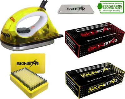 Image de Kit de fartage pour débutants SKINSTAR, fer à farter, brosse, fart hydrocarboné jaune