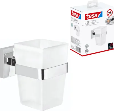 Produktbild von tesa Zahnbürstenhalter ohne Bohren - Wandmontage - chrom glänzend - DELUXXE