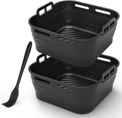 Produktbild von Air Fryer Silikon Topf, 2 Stück, Wiederverwendbare Backformen, Für Airfryer, Mikrowelle, Ofen, Schwarz