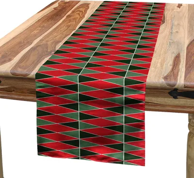 Obrázok produktu pre ABAKUHAUS Geometrický obrus, vianočné inšpirácie v geometrických obdĺžnikoch, jasná paleta, 40 x 225 cm, mandľovo zelená červená
