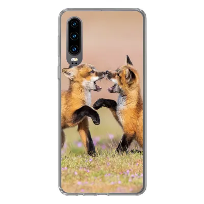 Produktbild von MuchoWow® Handyhülle Schutzhülle Hülle für Huawei P30 Füchse - Blumen - Porträt Silikon Softcase Handy Hülle - Kartenbesitzer