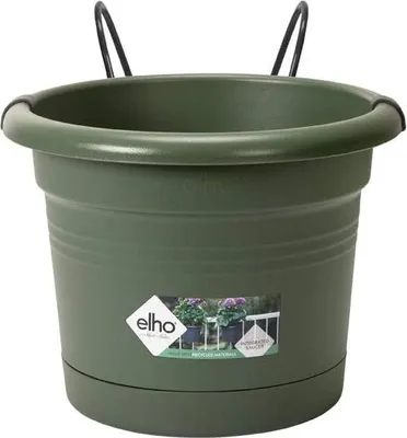 Produktbild von Pflanztopf Elho Green Basics allin1 Kunststoff Ø 20 cm H 14 cm laubgrün inkl. Halterung