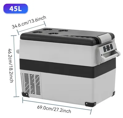Produktbild von Auto Kühlbox Gefrierbox - 45L Kompressor Kühlschrank - 12V/24V DC Bordkühler - Temperaturbereich -20°C bis 20°C - Tragbar für Camping Wohnmobil