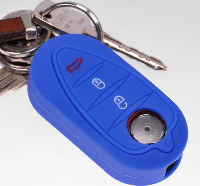 Produktbild von Auto Schlüssel Hülle Silikon Schutz Cover Blau kompatibel mit ALFA Romeo Mito Giulietta 940 4C ab 2008 3 Tasten Klappschlüssel