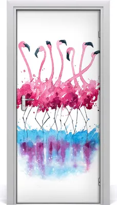 Produktbild von Tulup Türaufkleber 95x205 cm Dekorative Aufkleber Selbstklebend Wasserdichte Tapete Abnehmbar Schlafzimmer Wohnzimmer Wohnkultur - Flamingos Wand