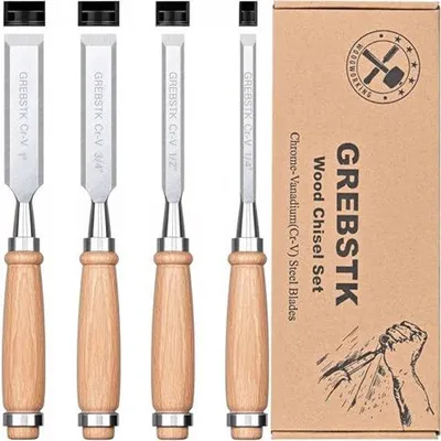 Produktbild von Holzbeitel Set 4-teilig - Chrom-Vanadium Stahl mit komfortablem Griff
