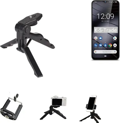 Produktbild von K-S-Trade Stativ Tisch-Ständer Dreibein Handy-Stativ Ständer kompatibel mit Gigaset GS290 Mini-Stativ Smartphone Tripod Handy-Stativ aus Plastik