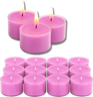 Produktbild von Candelo XXL Duftteelichter Kirschblüte 12er Set aus Sojawachs – Rosa Jumbo Teelichter, 8h Brenndauer, Ø 3,7 cm, Höhe 2,7 cm – Duftkerzen mit Kunststoffhülle für starke Leuchtkraft