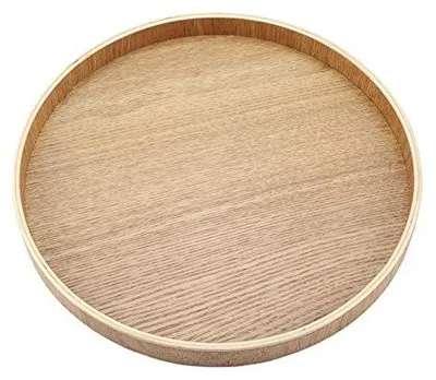 Obrázek produktu pro Omgoods - Dřevěný podnos - Kulatý podnos - Dekorativní podnos - Protiskluzová hrana - 33 cm - Robustní a odolný - Vhodný pro občerstvení a nápoje - Servírovací tác