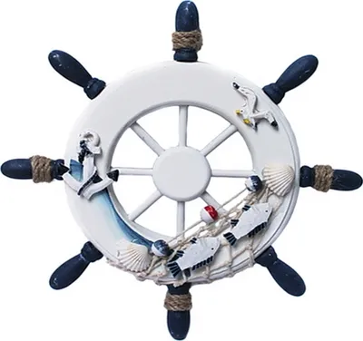 Produktbild von Deko Steuerrad Schiff Holz Fischernetz Muscheln Fische Maritim (01)