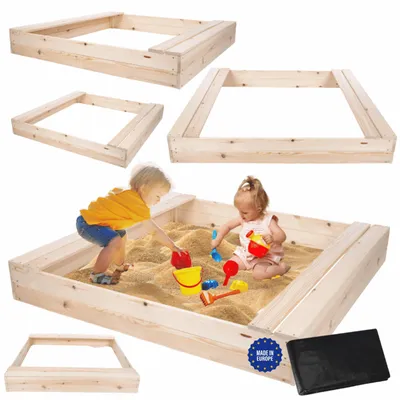 Produktbild von MODO24 Sandkasten Holz, mit Sitzbänken, Holzsandkasten, Kinder Gartenspielzeug, Outdoor, 140x137 cm, Natur unbehandelt, PIA