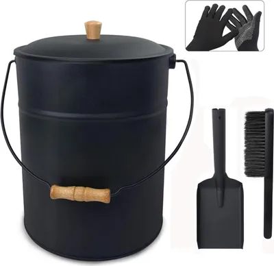 Produktbild von Ascheeimer mit Deckel, Kohleeimer 15L, Schaufel und Handbesen