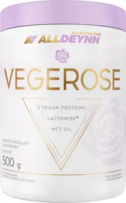 Produktbild von ALLDEYNN VEGEROSE 500g Weiße Schokolade - Himbeere Veganes Eiweiß Veganes Protein