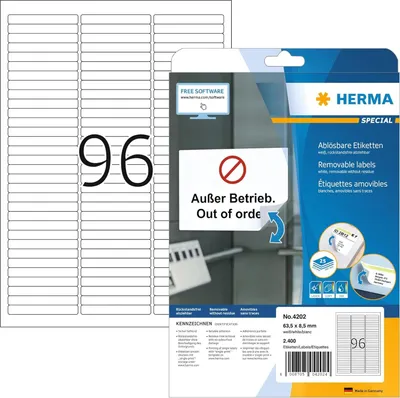 Immagine prodotto di HERMA 4202 Etichette A4 Movables bianco opaco 63,5 x 8,5 mm 2400 pezzi