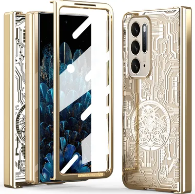 Produktbild von Oppo Find N Hülle, Luxus Galvanisierte Charnierschutz Kristallklare Schutzhülle mit Displayschutzfolie für Oppo Find N Gold