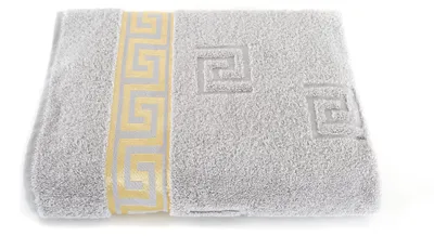 Produktbild von Luxus Medusa Badetuch 100x150 cm - Silber Grau - feinste Ringgarn Baumwolle / Jacquard Webung / Hochflor Frottee mit Medusa Flachprägung und goldener Medusa Bordüre