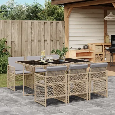 Productafbeelding van Maison Exclusive - Tuinset voor de tuin, 7-delig, met kussens, beige, van polyrotan