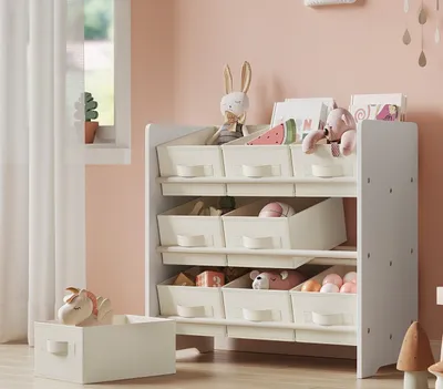 Produktbild von SONGMICS Spielzeugtruhe Kinderregal Kinder Bücherregal mit 9 Aufbewahrungsboxen