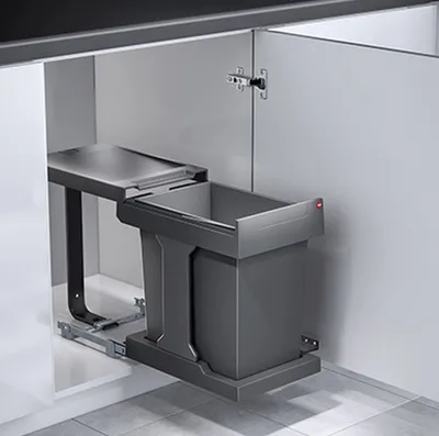 Image de Poubelle Hailo pour cuisine ou salle de bains, à encastrer dans un meuble de 40 à 60 cm, avec système d'ouverture automatique