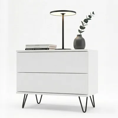 Produktbild von InnoFurn Nachttisch Aura, 2 Schubladen, Push-to-Open, Weiß matt, 60 x 43 x 35 cm