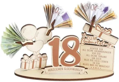 Produktbild von Holzgeldgeschenk - Kreativer Geldhalter für 18. Geburtstag - 18 x 5 x 10 cm
