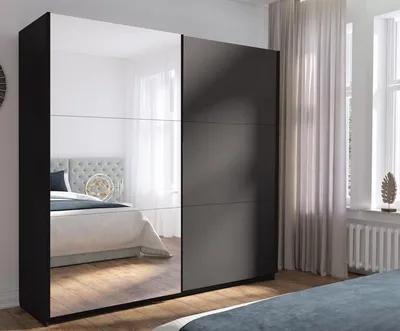 Produktbild von Großer Kleiderschrank 201 cm mit Spiegel APASTO - Graphit