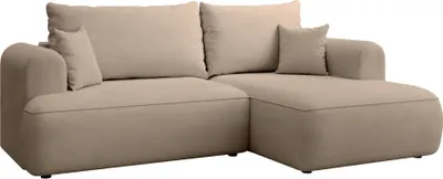 Produktbild von Selsey Ovo Mini - Eckschlafsofa rechtsseitig mit Stauraum, Easy-Clean-Chenille-Bezug, beige