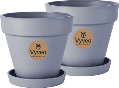 Immagine prodotto di Vyveo - Vaso da fiori Oslo con sottovaso - Set da 2 - Grigio scuro - 20x18