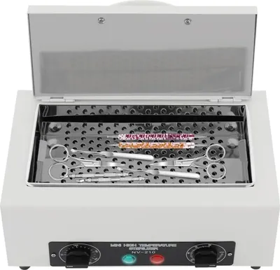 Obrázek produktu pro Sterilizátor nástrojů – zařízení pro sterilizaci horkým vzduchem – výkon 300 W – nastavitelná teplota 50–220 °C – časovač 0–60 minut – bílá barva
