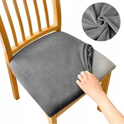 Produktbild von Stretch Sitzbezug für Stühle - 50 x 50 cm - Grau Samt - Stuhlkissenbezug - Stuhlbezug für Sitzfläche