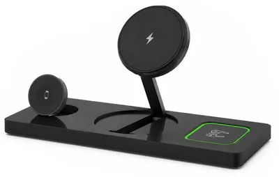 Produktbild von 3-in-1 Ladestation faltbar – kabelloses Ladegerät für iPhone, Apple Watch und AirPods – Mit LED, klappbar, rutschfest – induktive Ladestation für den Schreibtisch