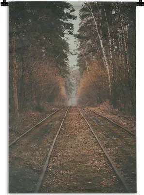 Produktbild von MuchoWow® Wandteppich Wandbehang Bahnstrecke - Weg - Wald - Baum 90x135 cm Tapisserie Dekoration Wandtuch - Baumwolle - Wandskulptur