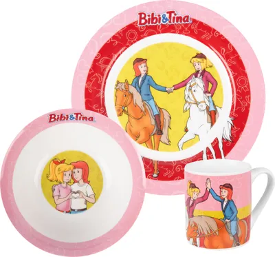 Produktbild von Bibi & Tina Frühstücksset - Pferde Kinder Geschirr Set 3-tlg. Teller, Schale & Tasse aus Porzellan