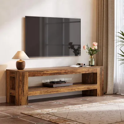Obrázek produktu pro Tribesigns 59" TV skříňka pro televizory o úhlopříčce 55/60/65/75 palců, rustikální TV konzole s odkládacím prostorem, TV stojan do obývacího pokoje, hnědá