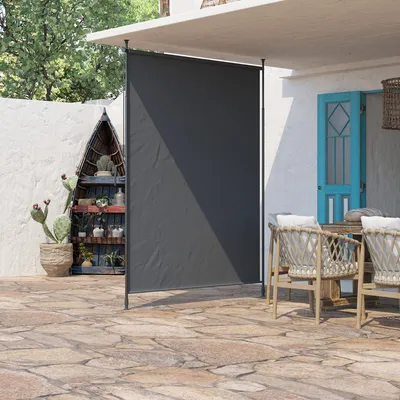 Produktbild von Seitenmarkise ohne Bohren, höhenverstellbar Handkurbel, Balkonmarkise Aluminium Polyester UV40+, Grau | 200 cm | 2,15–3,05 m | 7 kg