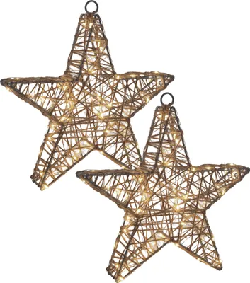Two decorative star-shaped lights are shown against a white background.