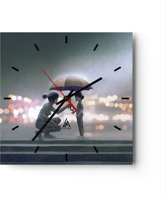 Produktbild von Wanduhr - Quadrat - Glasuhr - Manga Regenschirm Hilfe - 40x40cm - Schleichendes Uhrwerk - Lautlos - zum Aufhängen bereit - Dekoration Modern - Wanddekoration aus Glas - C3AC40x40-4741