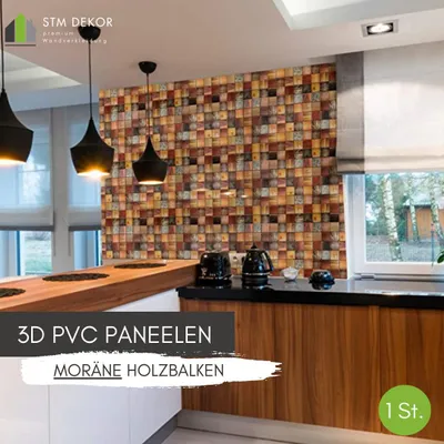 Produktbild von 3D-Wandpaneele PVC | Holzoptik | Moräne Holzbalken - 1 Platte - 0.5 m² | Für Wohnzimmer, Küche & Bad | Einfache DIY-Montage
