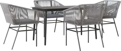 Produktbild von vidaXL 5-tlg. Garten-Essgruppe mit Kissen Grau Poly Rattan Glas