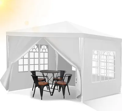 Produktbild von Faziango 3 x 3 m Garten Pavillon mit 4 Seitenteilen tragbares wasserdichtes Zelt Partyzelt, weiß