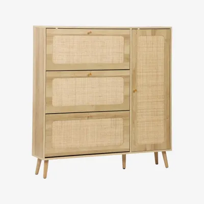 Produktbild von sweeek - Schuhschrank mit Rattan-Geflecht und 3 Klapptüren - Natur