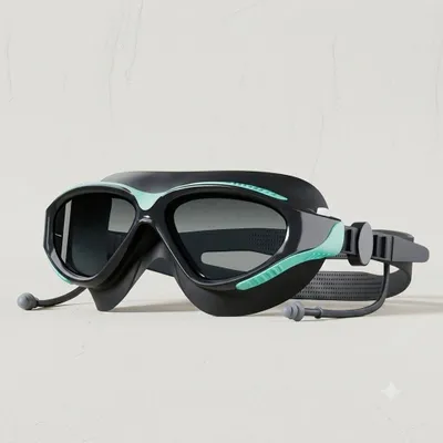 Produktbild von Profi Schwimmbrille Anti-Beschlag Weitwinkel Türkis-Schwarz Ohrstöpsel